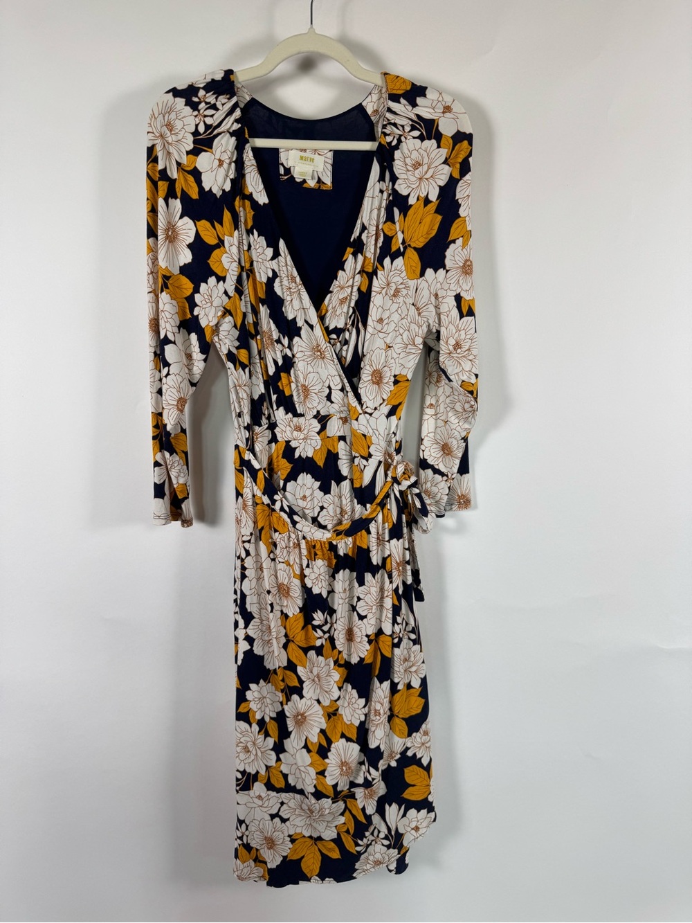 Maeve Anthropologie Angelique Floral Wrap Dress Large Stretch Cottagecore Office - Picture 2 of 15
